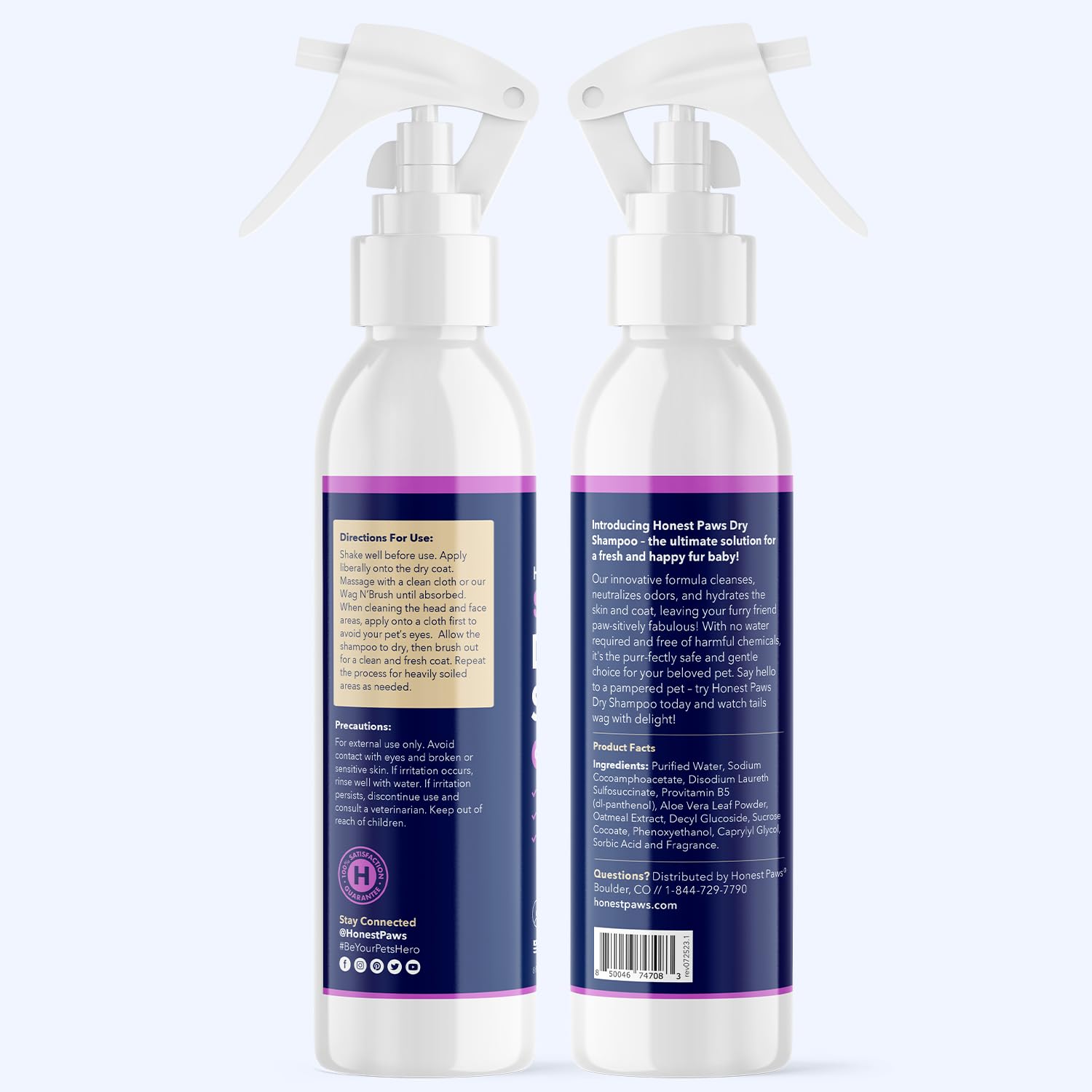 Honest Paws - Champú seco para perros, sin agua, sin enjuague, fórmula espumosa que reduce el picor, limpia, hidrata y nutre la piel seca