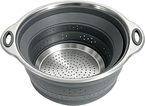 Mejoncb Collapsible Colander – Platinum Silicone Strainer with Stainless Steel B