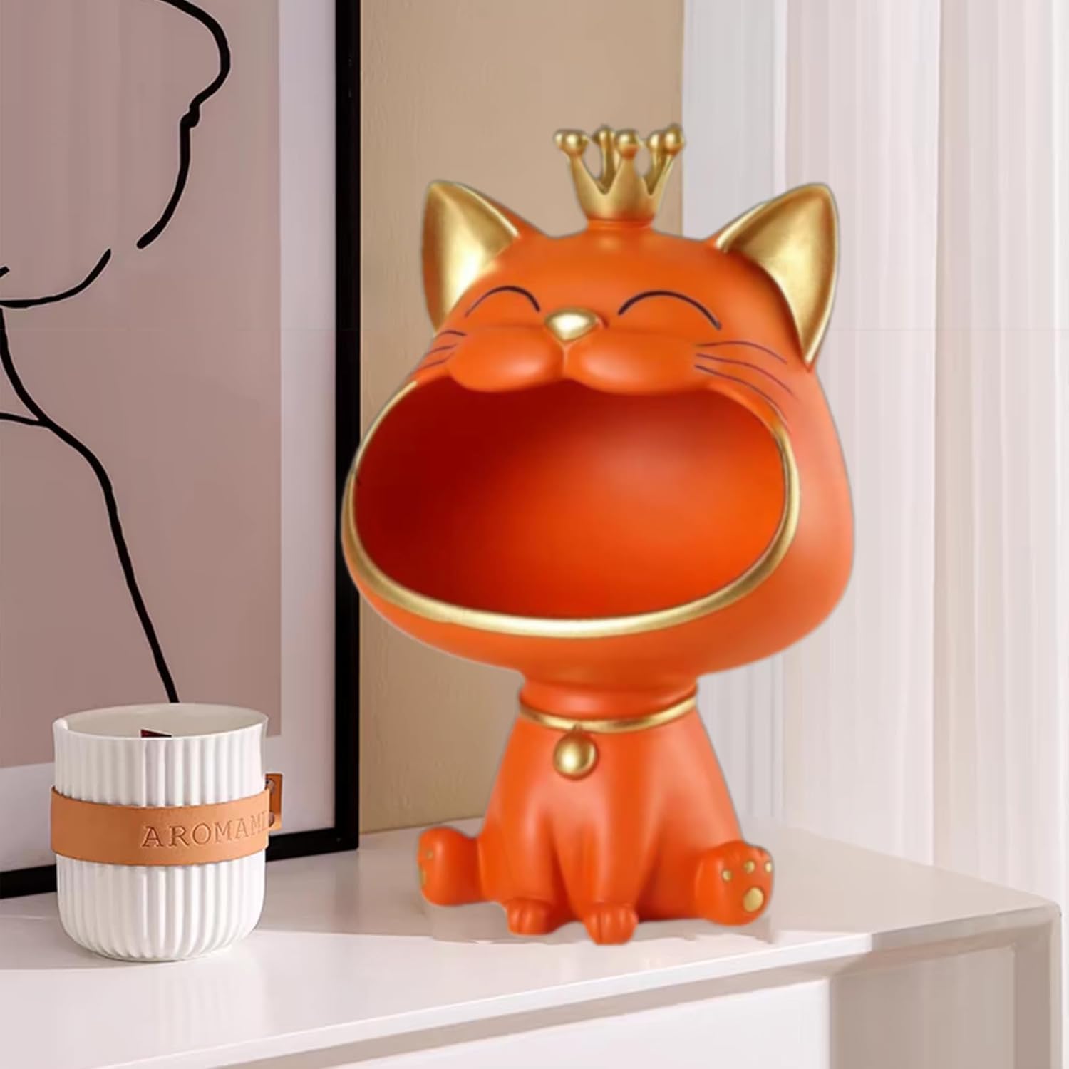 Statua di Gatto, Gatto Fortunato Storage Sculpture, Arancione