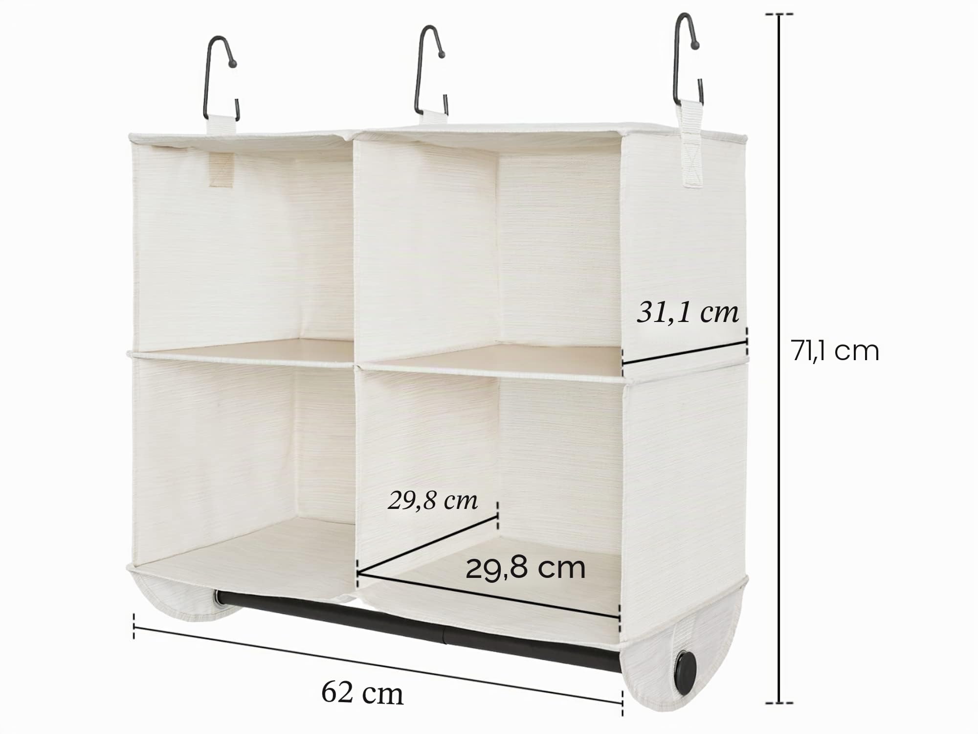 StorageWorks Hängender Kleiderschrank Organizer mit Metallstange, 4-teiliger Kleiderschrank Hängeaufbewahrung, faltbares Hängeregal für Pulloveraufbewahrung, Babykleidung, Elfenbein und Weiß