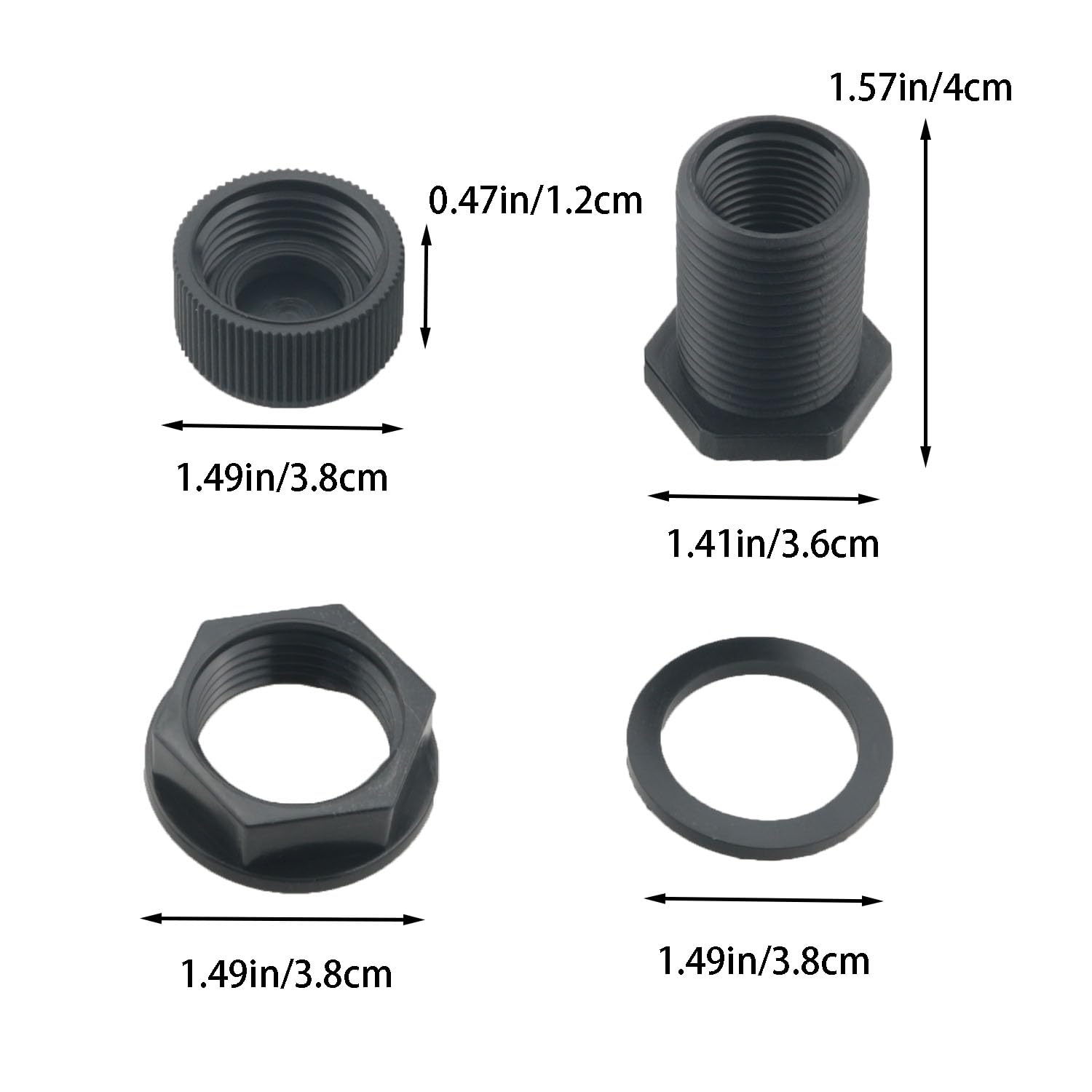 2 piezas de manguera de jardín de 3/4 GHT macho 1/2 NPT PVC hembra de doble rosca para barriles de lluvia, acuarios, tanques, bañeras, fregaderos, color negro