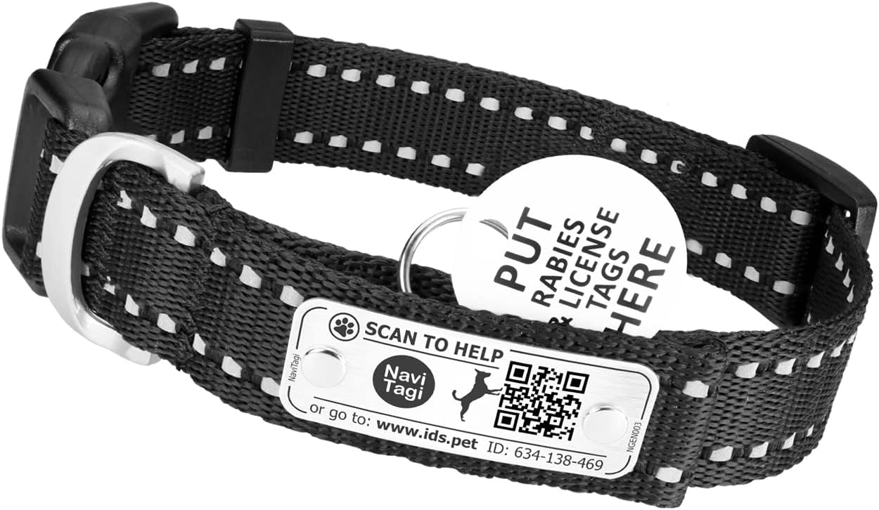 NaviTagi Small Wide Dog Collar Personalized with QR ID
