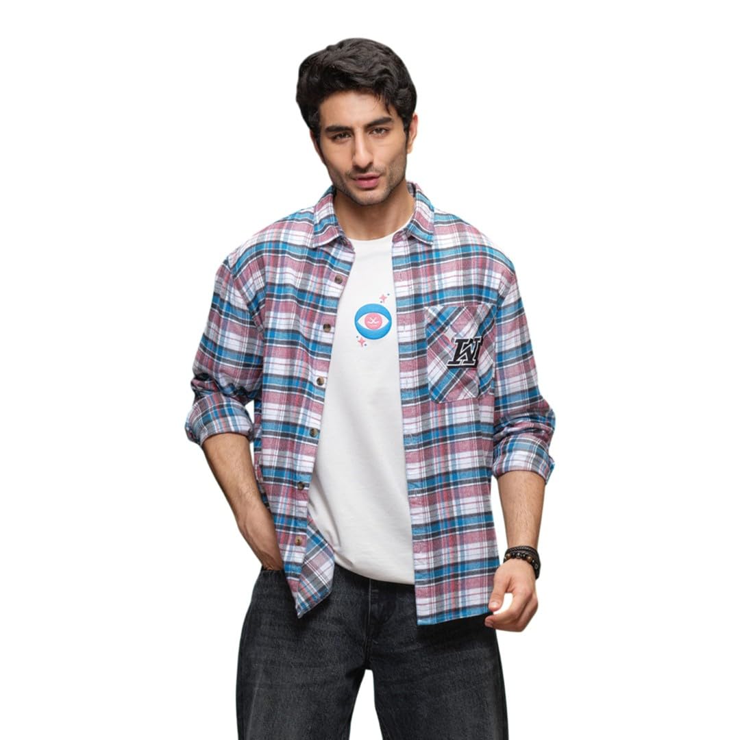 WROGN Men's Pure Cotton Shirt | Checkered | Comfort Fit in neutral