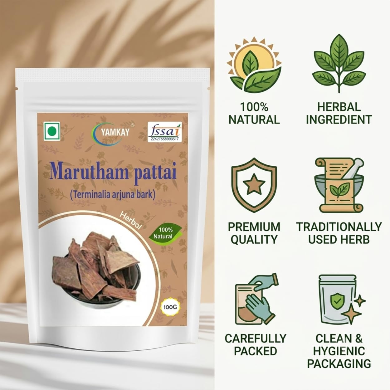 Yamkay Terminalia arjuna bark Marutham pattai Neer Maruthu Thella Maddi 100 gm — Amazon image 3