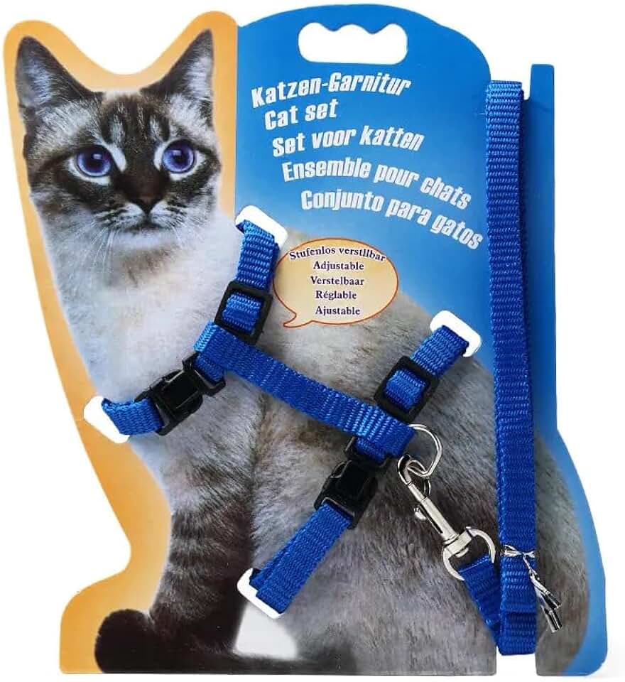 Coleira Para Gatos Com Guia Peitoral Ajustável E Confortável (Azul)