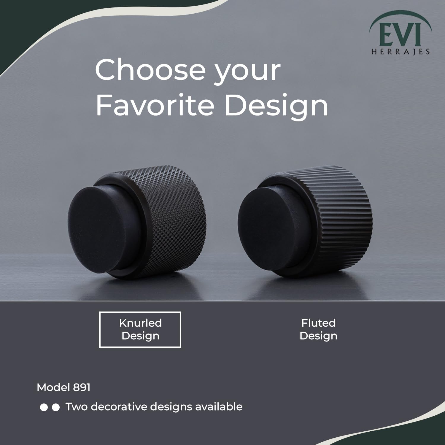 EVI Herrajes | Designer Wall Door Stop - Diamond Knurled - 1.1" x 1.1" - Black Lacquered Steel - Adhesive and Screw Fastening