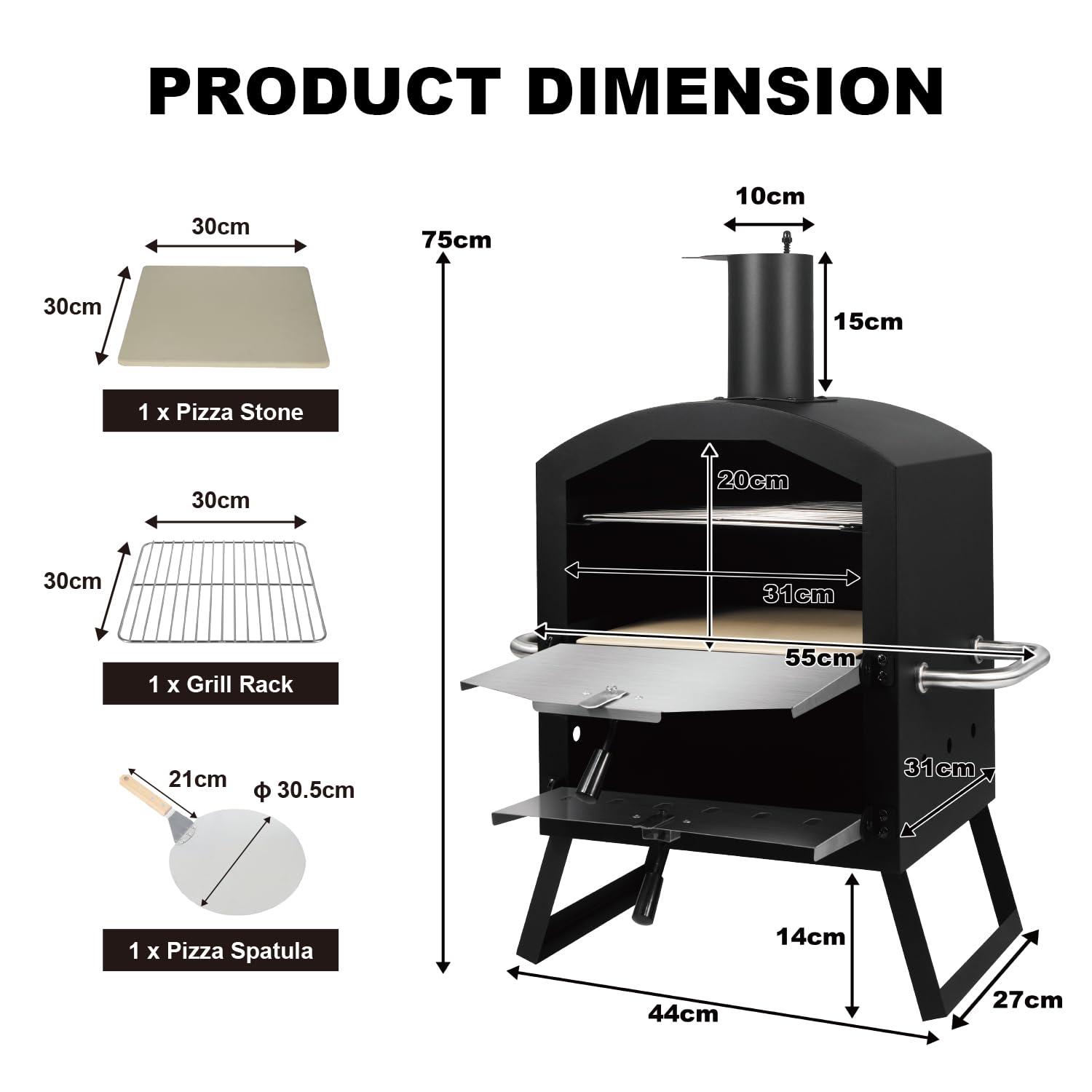 DMS® Germany Pizzaofen – mobiler Outdoor Holzofen Räucherofen - Pizzastein & Grillrost – Garten, Terrasse & Balkon – knusprige Steinofenpizza & Brot wie aus dem Holzbackofen - Kohle-/Pellets -PM-3000
