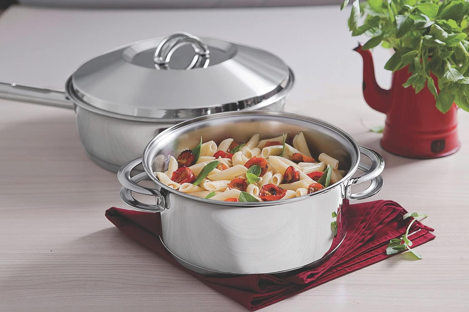 TRAMONTINA 62500/200 Solar, Frying Pan with Lid, Deep Type, 7.9 inches (20 cm), Stainless Steel, 3 Layers on the Bottom, Dishwasher Safe, Gas Compatible, IH Compatible, Respect for the Aged Day,