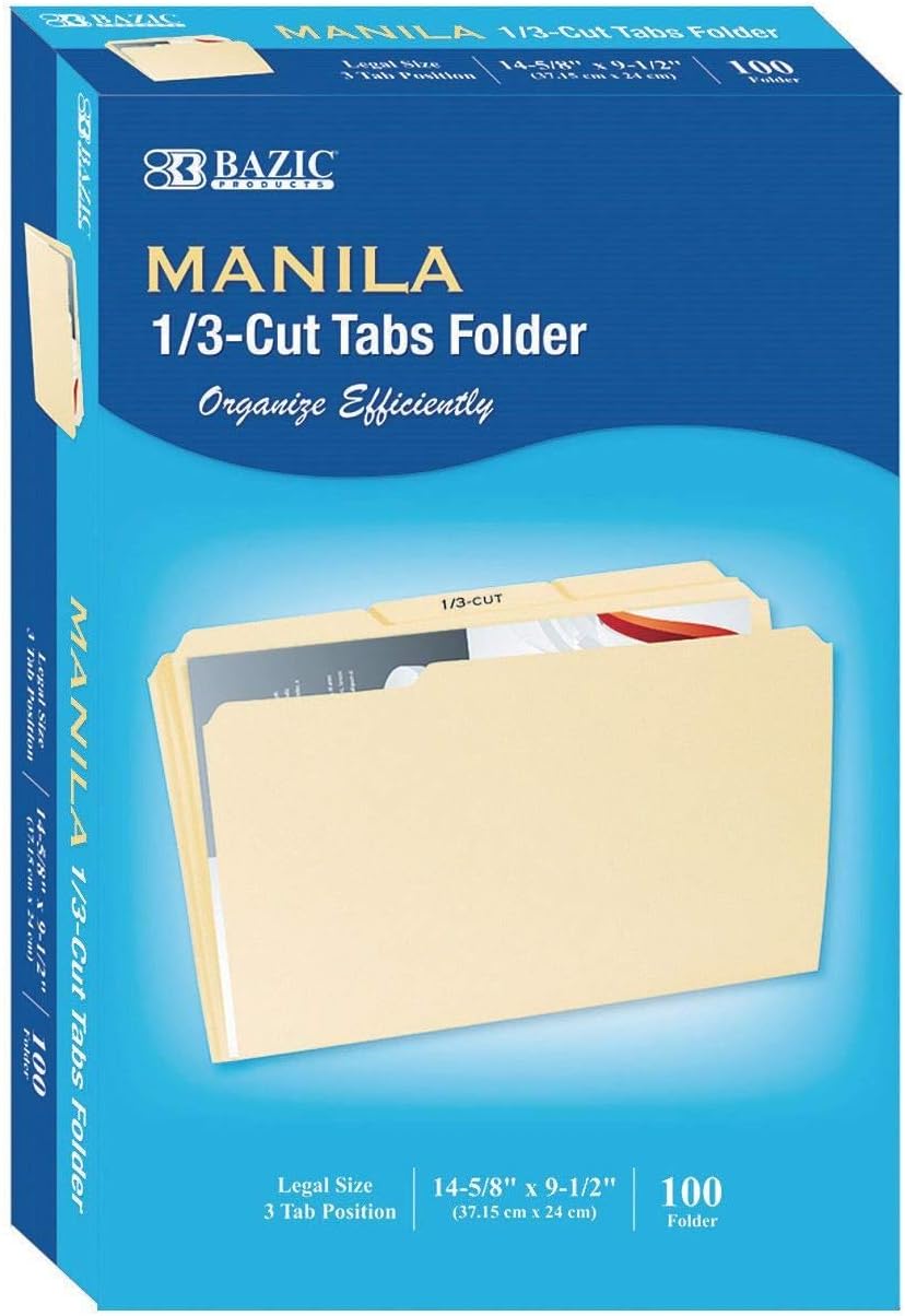 1/3 Cut Legal Size Manila File Folder (Pack of 100