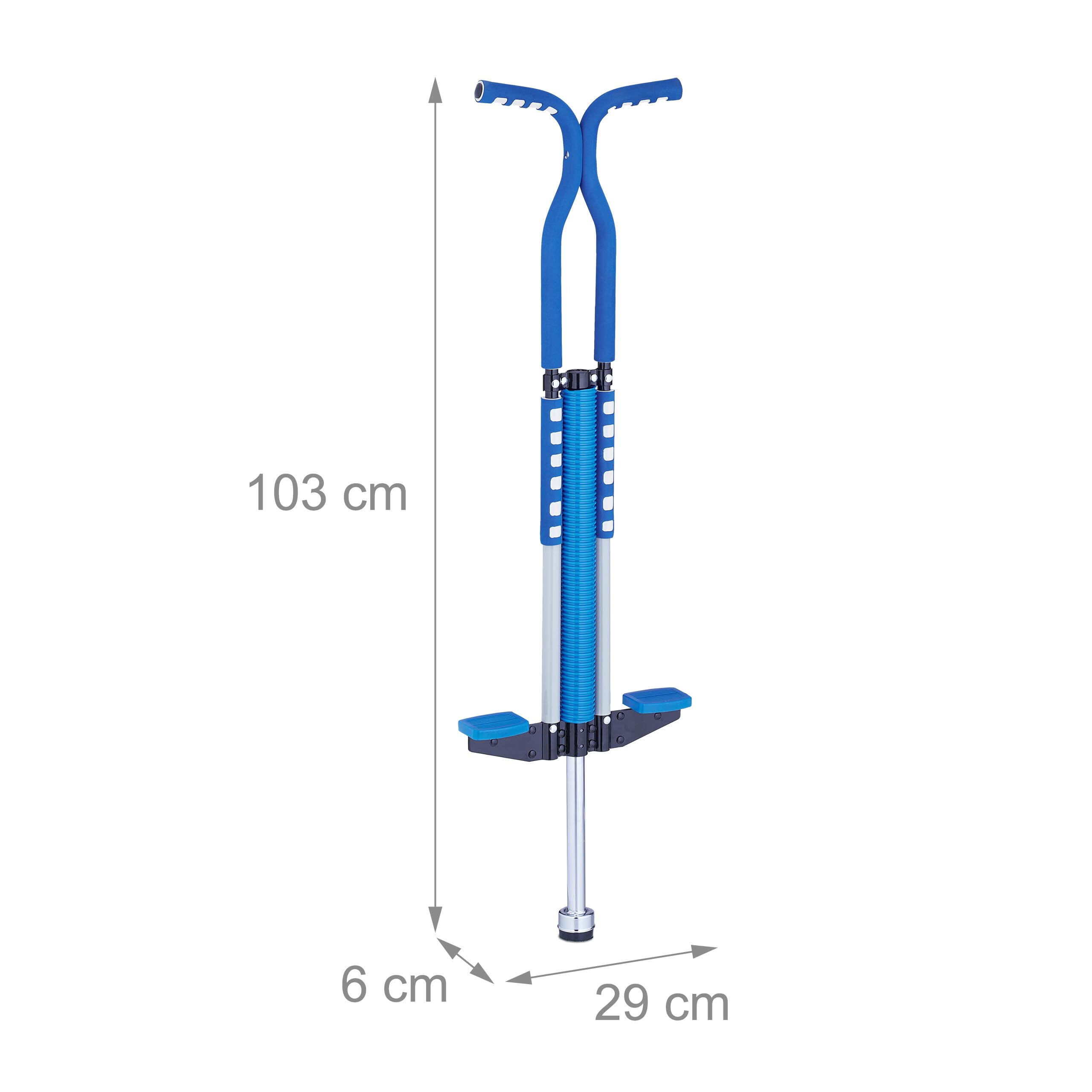 Relaxdays Salterello per Bambini, Pogo Stick, Bastone Salta-Salta, regge 60 kg, Impugnatura Imbottita, Acciaio Inox, Blu