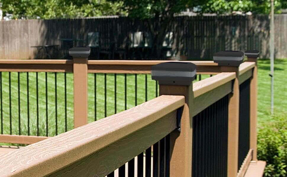 GEYUEYA Home Solar LED Post Lights Outdoor Garden IP65 Waterproof Square Black Landscape Post Cap Lamp for Patio Fence Deck Wooden Posts(4 Pack)