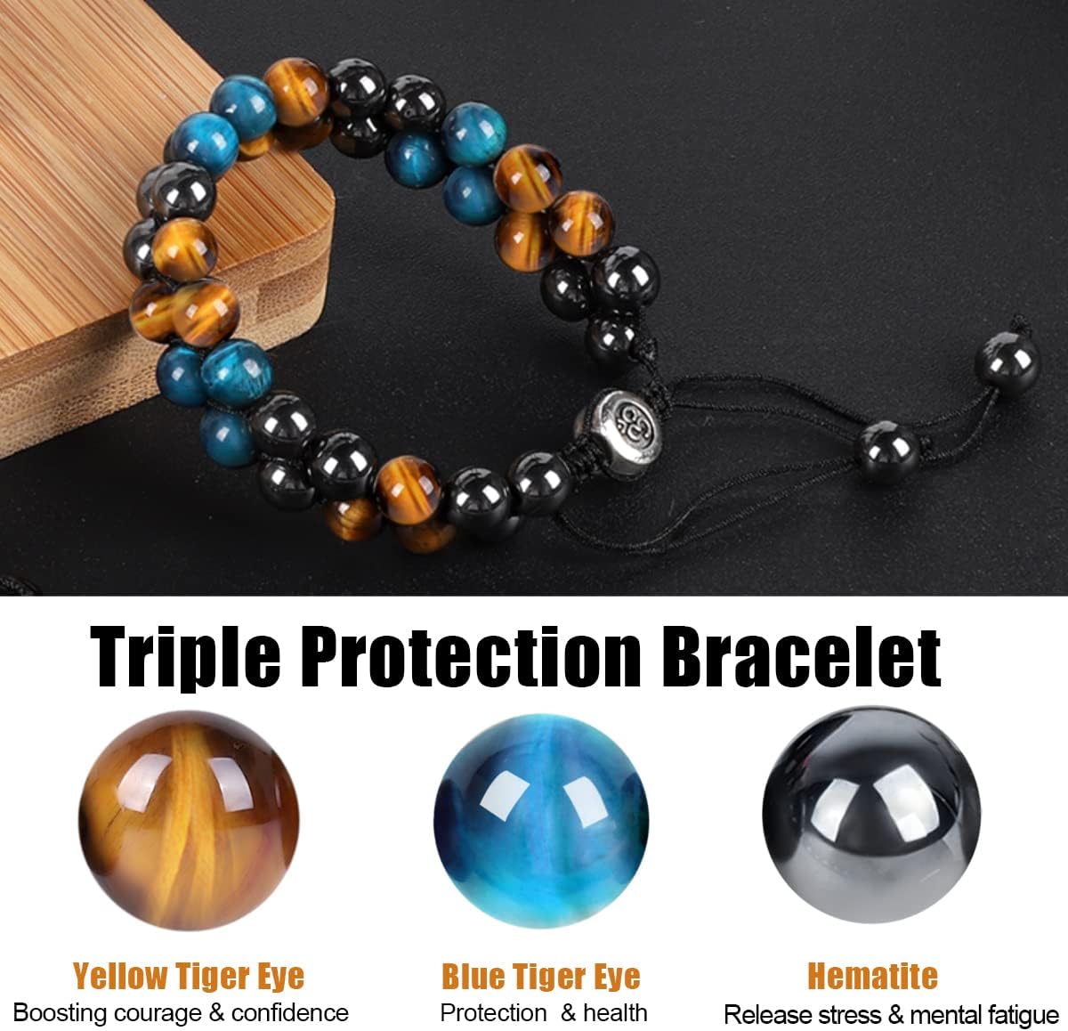 Amethyst Tiger Eye Triple Protection Bracelet for Women Men, Hematite Black Obsidian Purple Bracelet, Enhance charisma and luck And Happiness, Handmade Bead Crystal Jewelry Stone Bracelet - Image 5