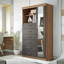 Multi-cômoda 1 Porta 6 Gavetas Marabá com Espelho Jatobá/grafite