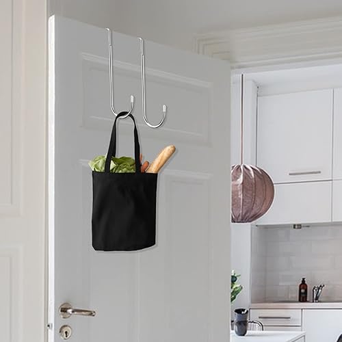 Miniatura 7 de Tinfol Paquete de 4 ganchos para colocar sobre la puerta, ganchos dobles ajustables de acero inoxidable resistentes para cocina, baño, armario,