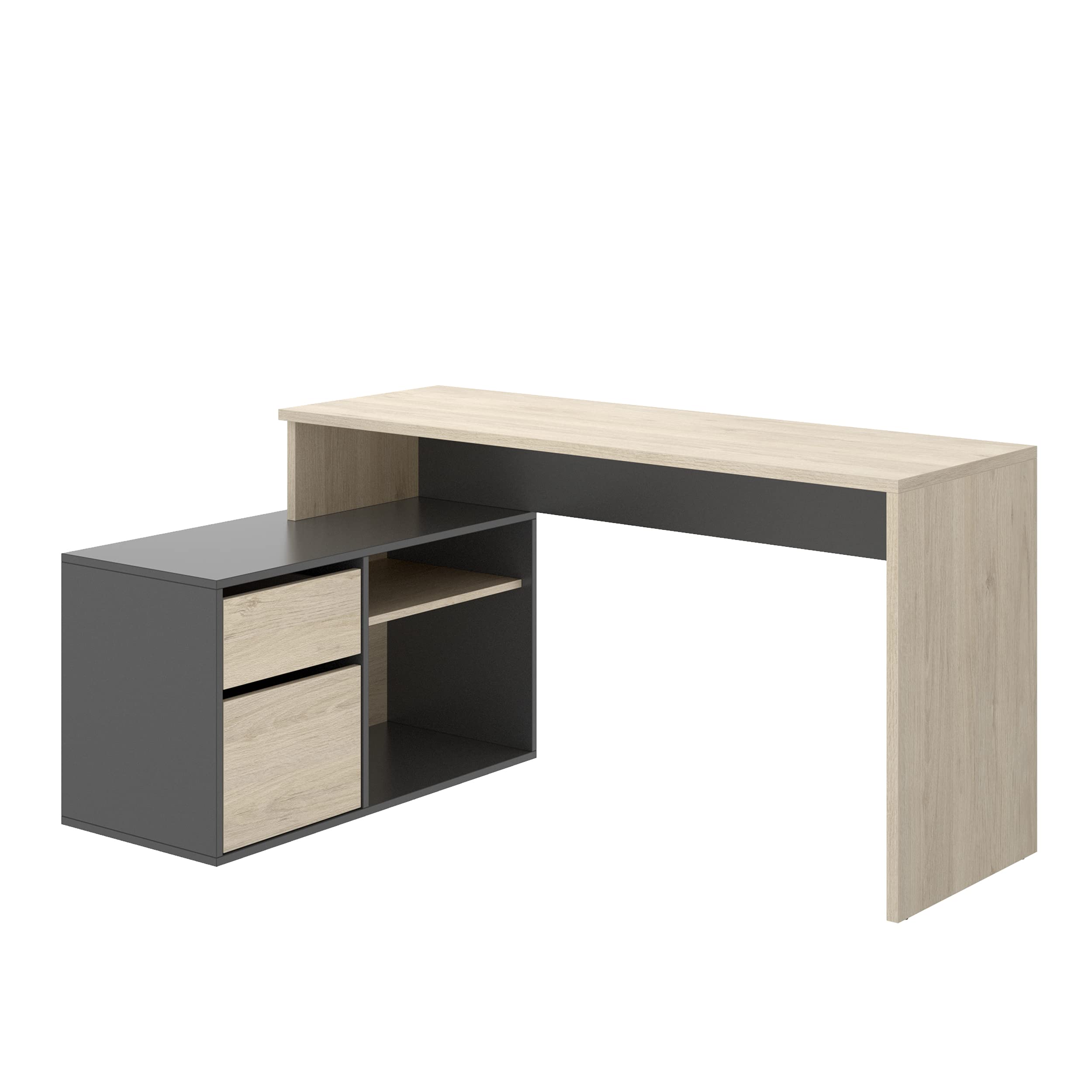 DEKIT GRUPO RIMOBEL ROX - MESA ESCRITORIO CON ALMACENAJE Y DOBLE MONTAJE - 139x75 cm - NATURAL / GRAFITO