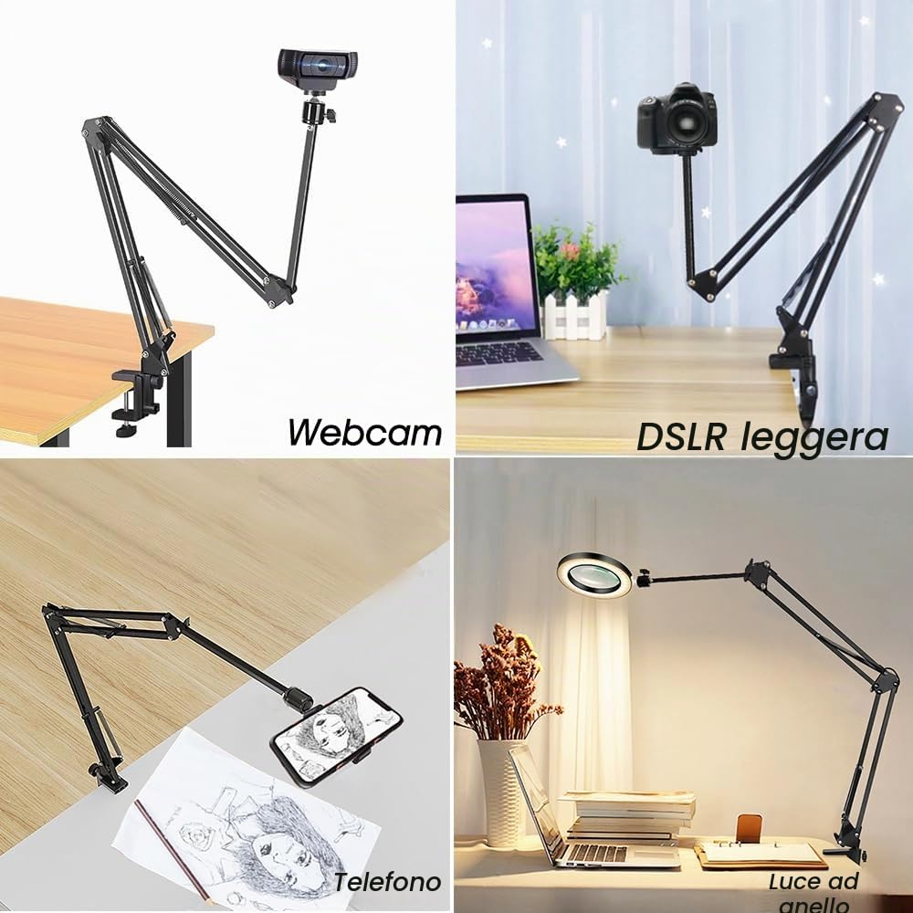 Supporto per Telefono Cellulare, Supporto Cellulare, Rotazione a 360° per Video Braccio articolato Braccio Flessibile per riprese fotografiche Piatte Livestream
