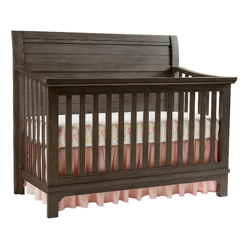 Pemberly Row Farmhouse Wood Convertible Crib in Dusk Gray Finish