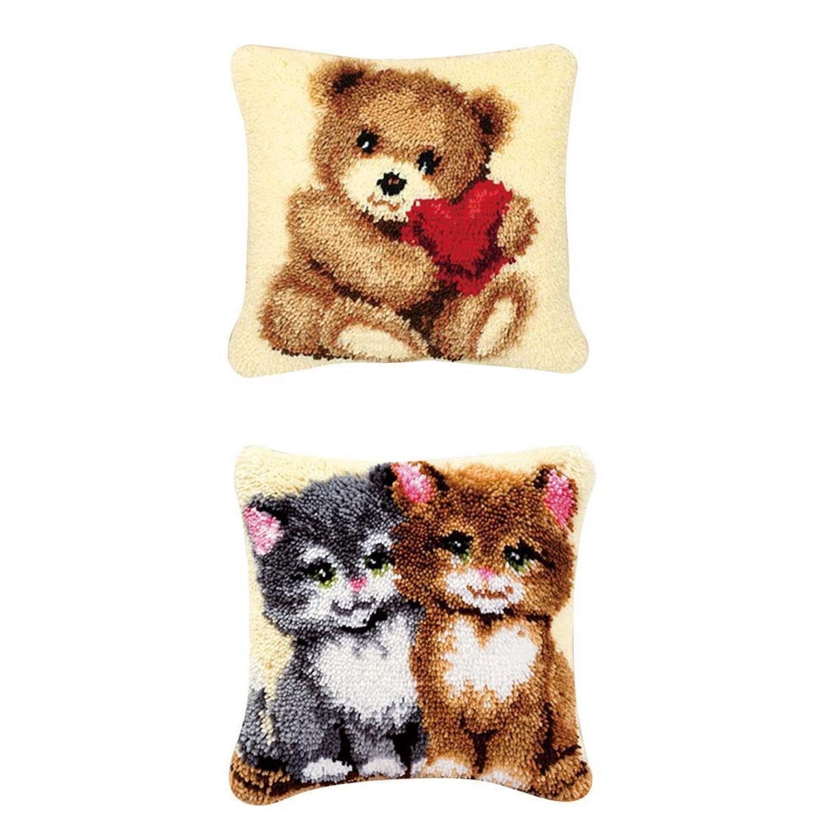 MERISHOPP® 2 Set Latch Hook Kit Cushion Pillow Embroidery Package - Cat Bear|Crafts | Needlecrafts & Yarn | Rug Making-image-32