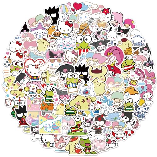 100Pcs Cool Character Sanrio Stickers for Water Bottles Skateboard Luggage Laptop Bumper Waterproof Vinyl Stickers Bulk for Boys Teens Adults (Sanri)