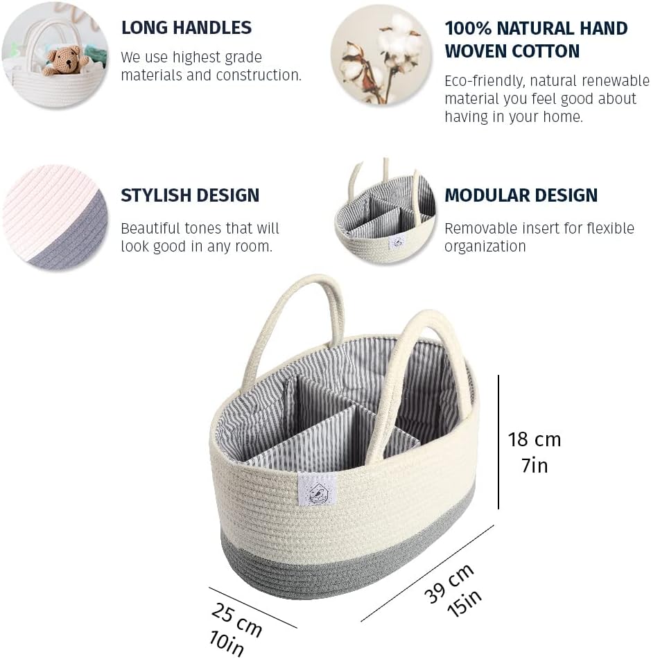 OrganiHaus Grey & White Diaper Caddy for Newborn Nappies Baby Caddy