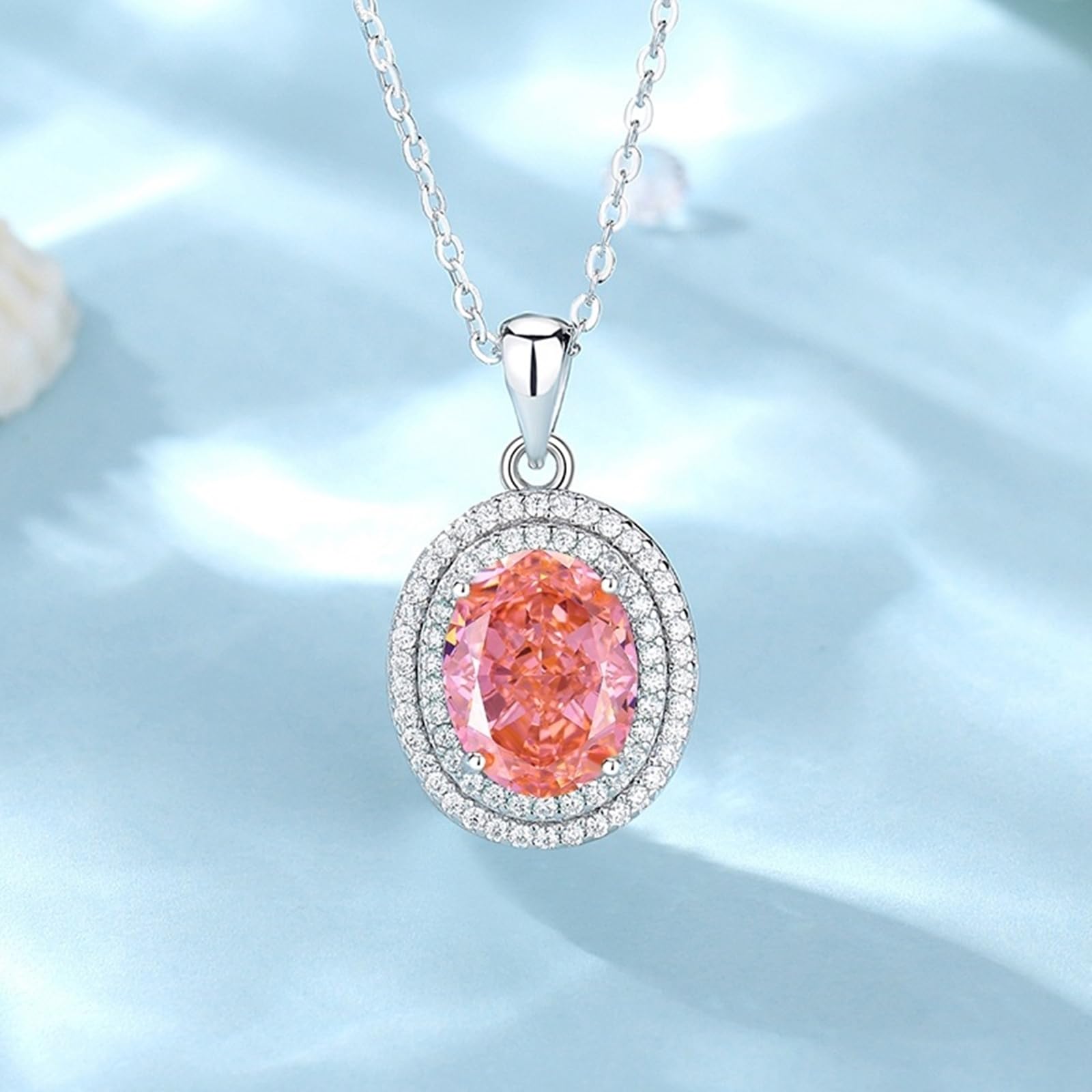 Collares con colgante para mujer en oro blanco/platino, cadena ovalada de oro blanco, cadena de cumpleaños