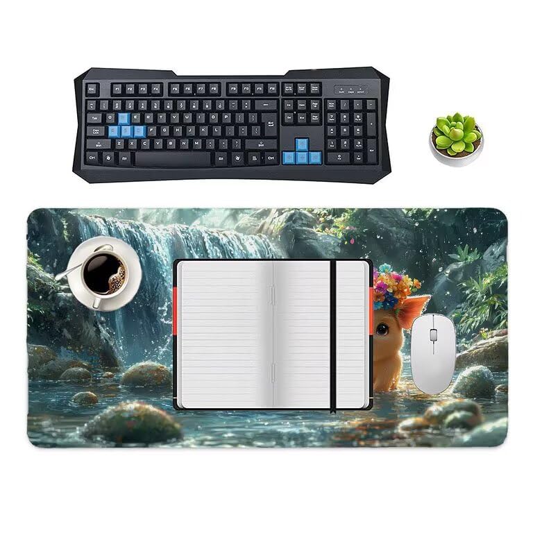 Tappetino Mouse Gaming XXL 1600 x 800 mm Tappetino Antiscivolo Sottomano Da Scrivania Per Mouse e Tastiera, Con Base In Gomma Antiscivolo, Lavabile, Mouse Pad Cascate maiali, Regalo per Uomo L-819
