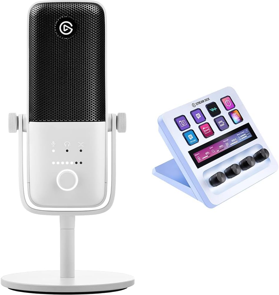ElgatoUSB Audio Mix White Bundle - Audio Mixer, Studio Controller, USB Condenser Microphone for Podcasting, Streaming, Gaming, Content Creators, customizable touch strip, dials and LCD keys, PC/Mac