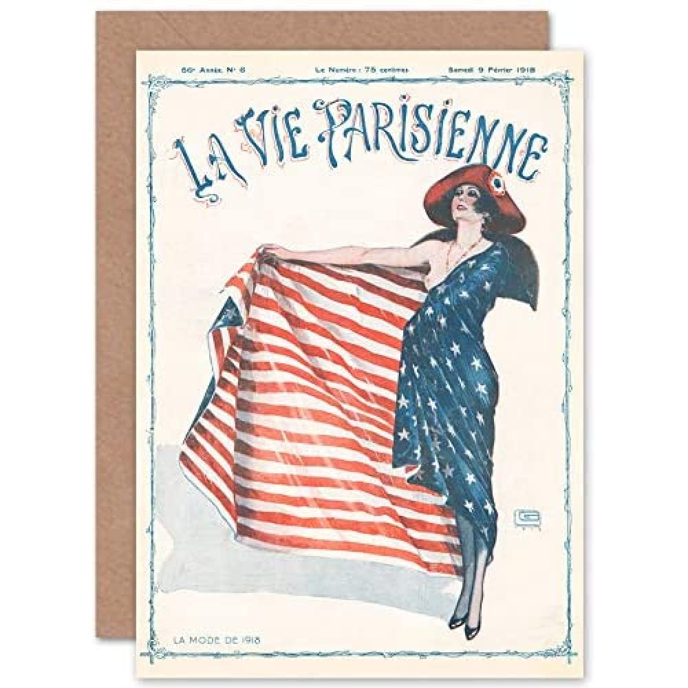 Artery8 La Vie Parisienne Fashion 1918 USA Flag Magazine Cover Sealed Greeting Card Plus Envelope Blank inside