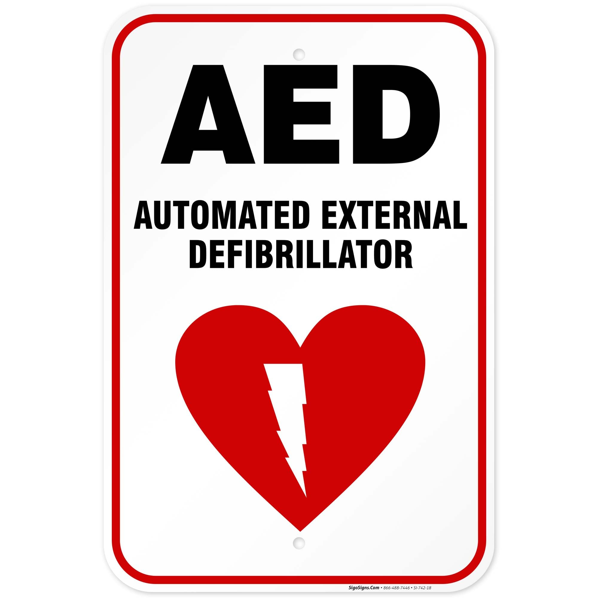 AED Sign, Automated External Defibrillator Sign, 12x18 Inches, 55 mil Thick HDPS (high Density polystyrene), Made in USA