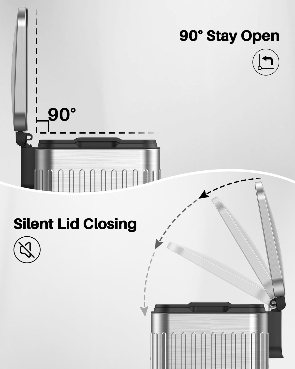 Lovewind 60 Liter/ 16 Gallon Stainless Steel Trash Can with Soft-Close Lid, Large Footstep Garbage Can with Roman Texture, Removable Inner Buckets, Recycling Bin for Kitchen Office, Silver - Image 5