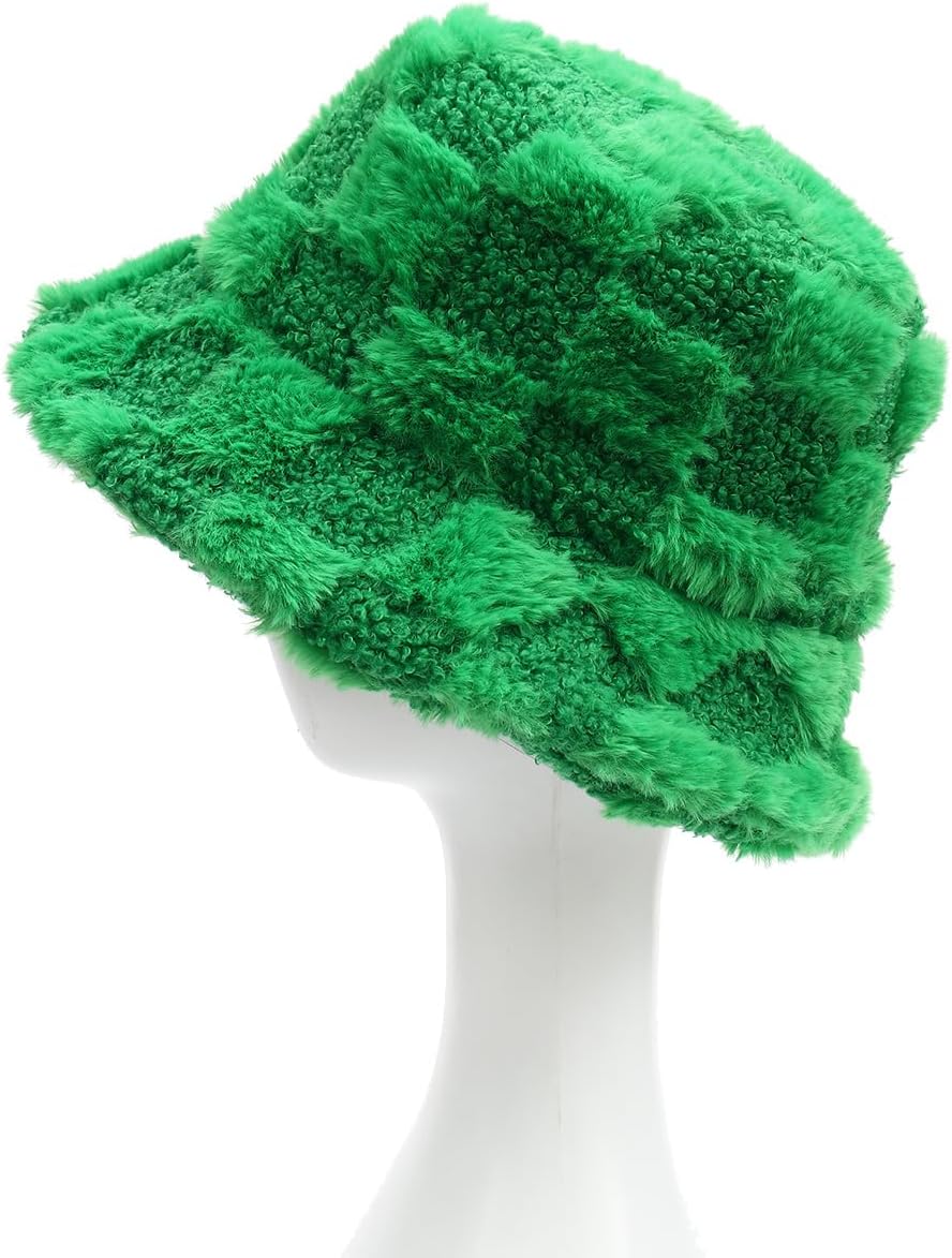 Fuzzy Bucket Hat for Women Furry Fur Bucket Hat Winter Warm Plush Fisherman Fluffy Sherpa Bucket Hats - Image 3