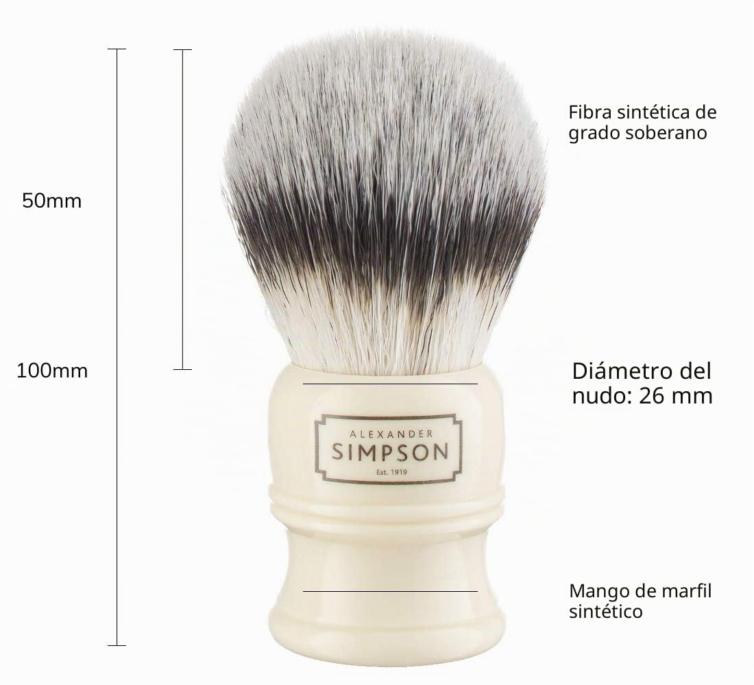 Alexander Simpson Trafalgar Brocha de afeitar sintética Simpson Shaving Brushes Mango de marfil sintético (T3)