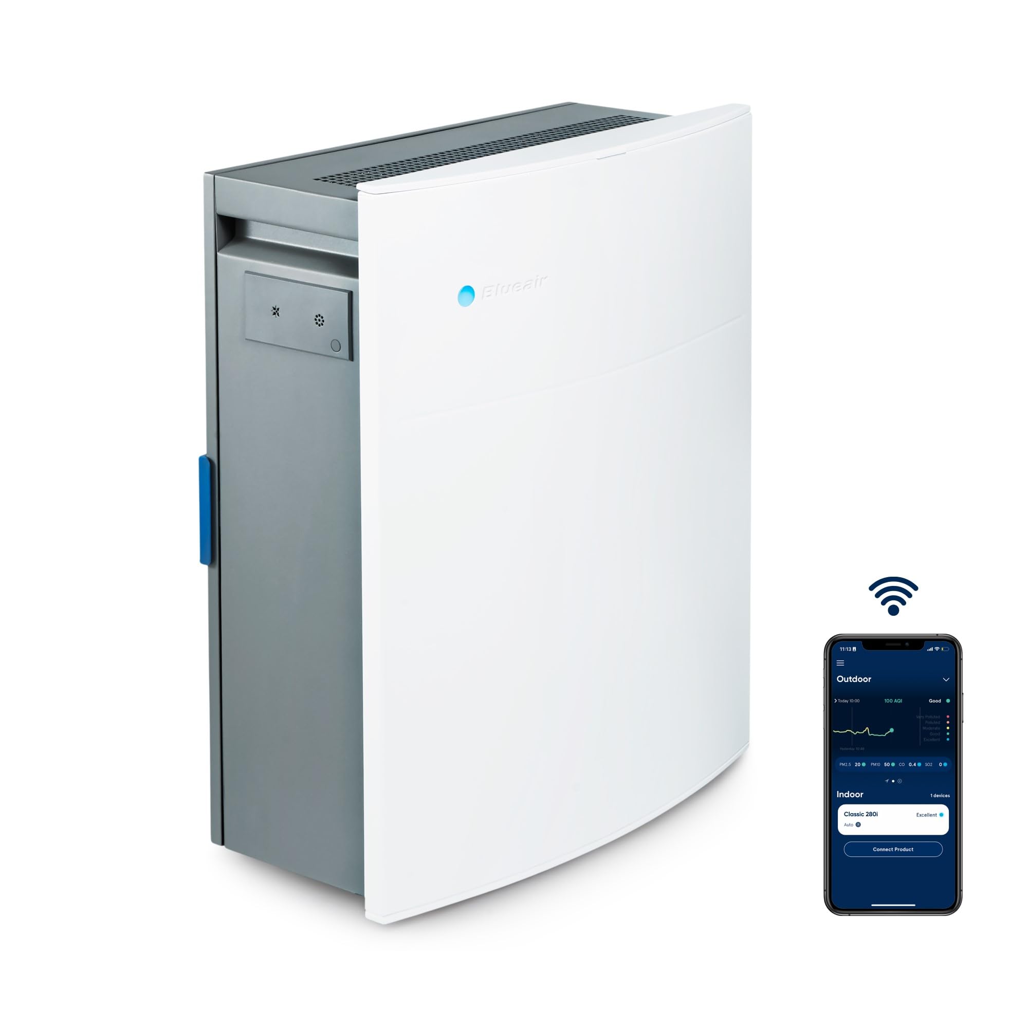 BLUEAIR Classic 280i HEPA Oczyszczacz Powietrza z Filtrem SmokeBlock, Cichy Oczyszczacz Powietrza do Pomieszczeń do 52m², Skuteczny Oczyszczacz Powietrza z Bakterii, Alergenów, Dymu, Biały