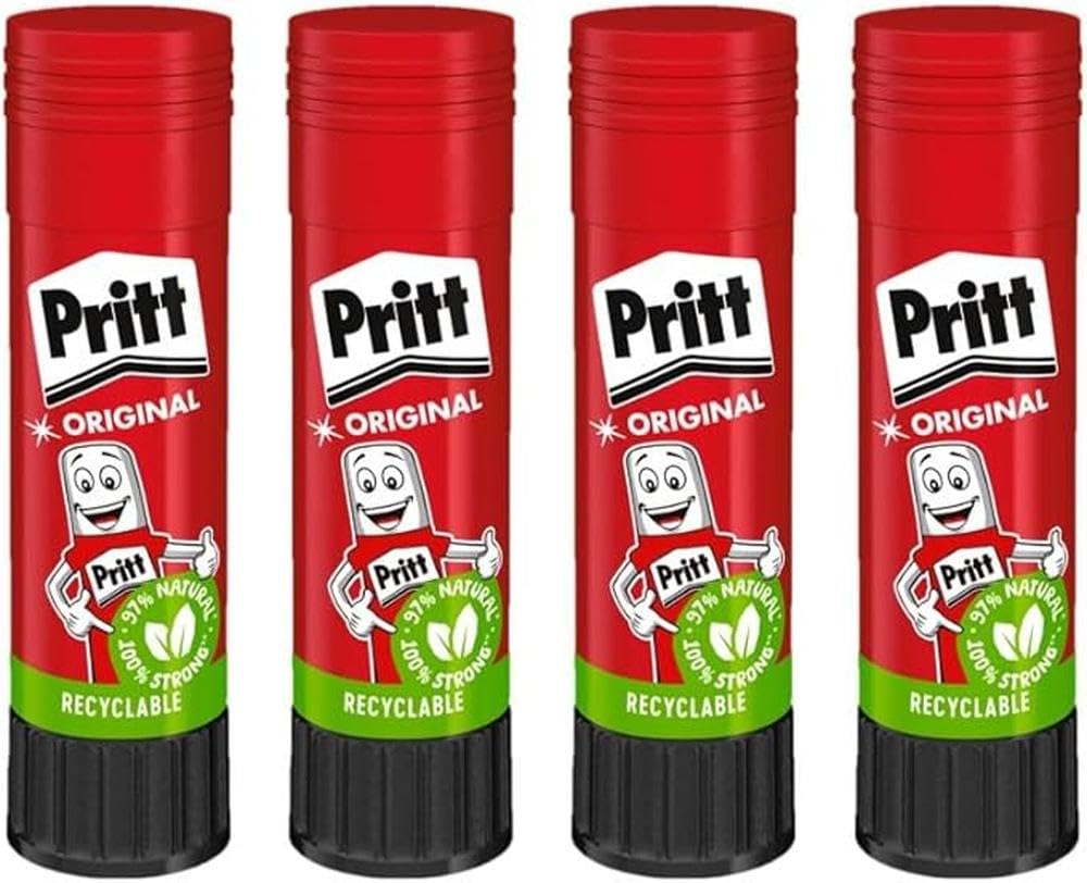 Pritt Pegamento en barra de 22 g (paquete de 4), seguro y apto para niños, para artes y manualidades, pegamento fuerte para la escuela y suministros de oficina