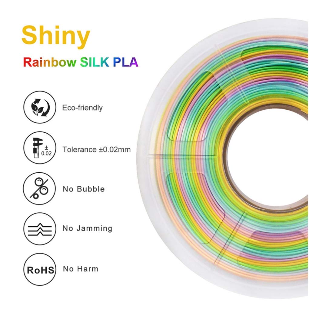 Hello Drukarka 3D Filament 1 kg, 1,75 mm PLA SILK kolor tęczy drukarka 3D Filament nie plączą się w 100% bez pęcherzyków z tolerancją pakowania worków próżniowych +/-0,02 mm