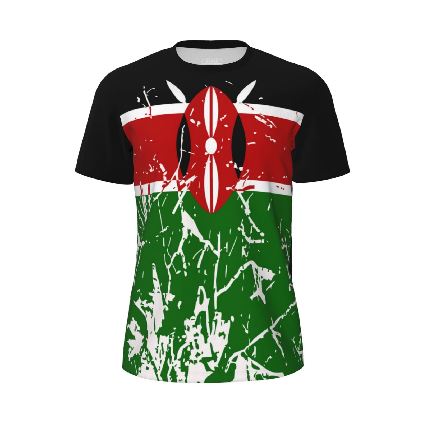 YiiLi Kenya Flag Grain Sports Mesh T-Shirt Retro Jerseys for Running Cycling Soccer Tennis Fitness Climbing, 4X-Large, Black