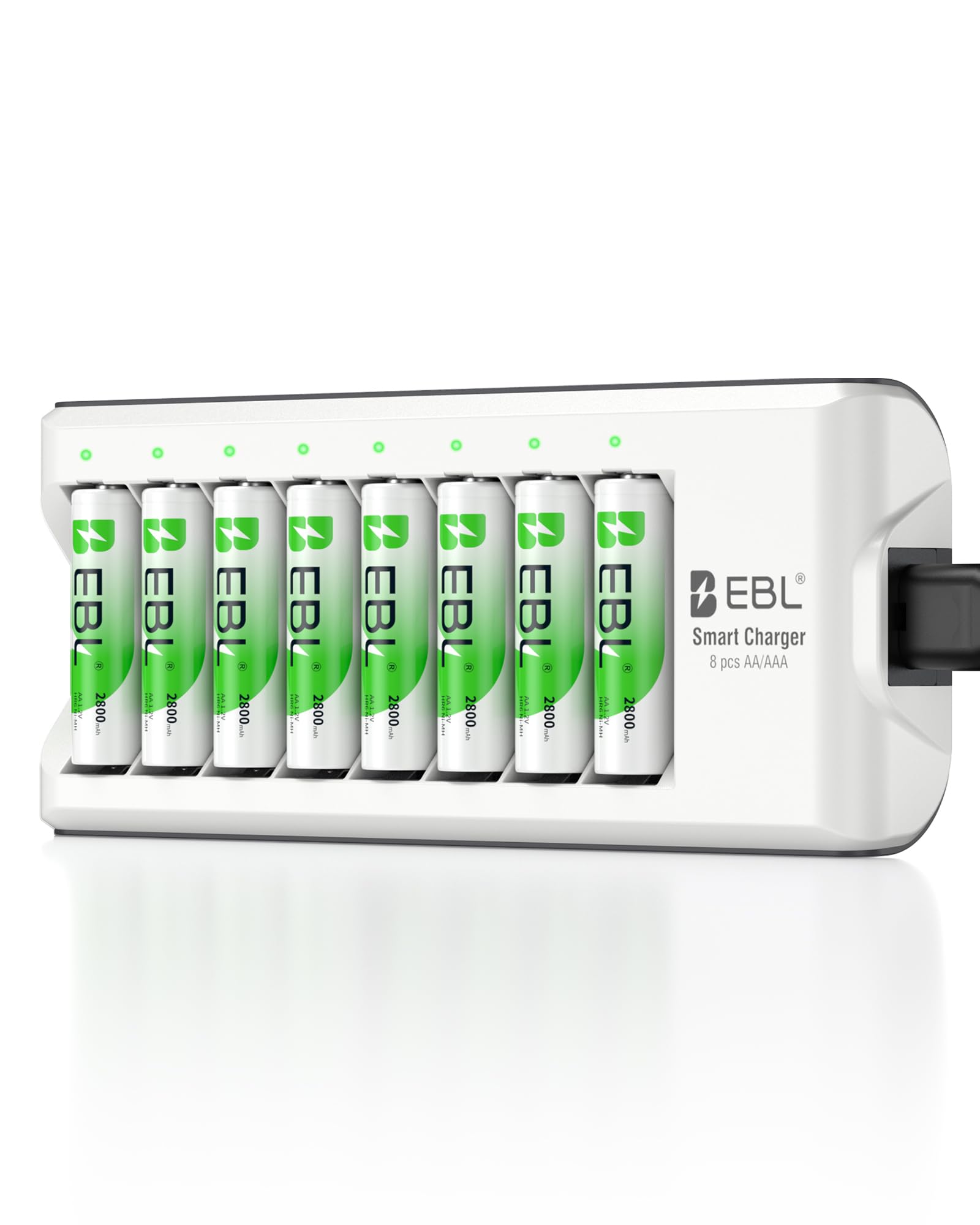 EBL Confezione da 8 batterie ricaricabili Ni-MH AA da 2800 mAh e caricabatterie ricaricabili AA AAA