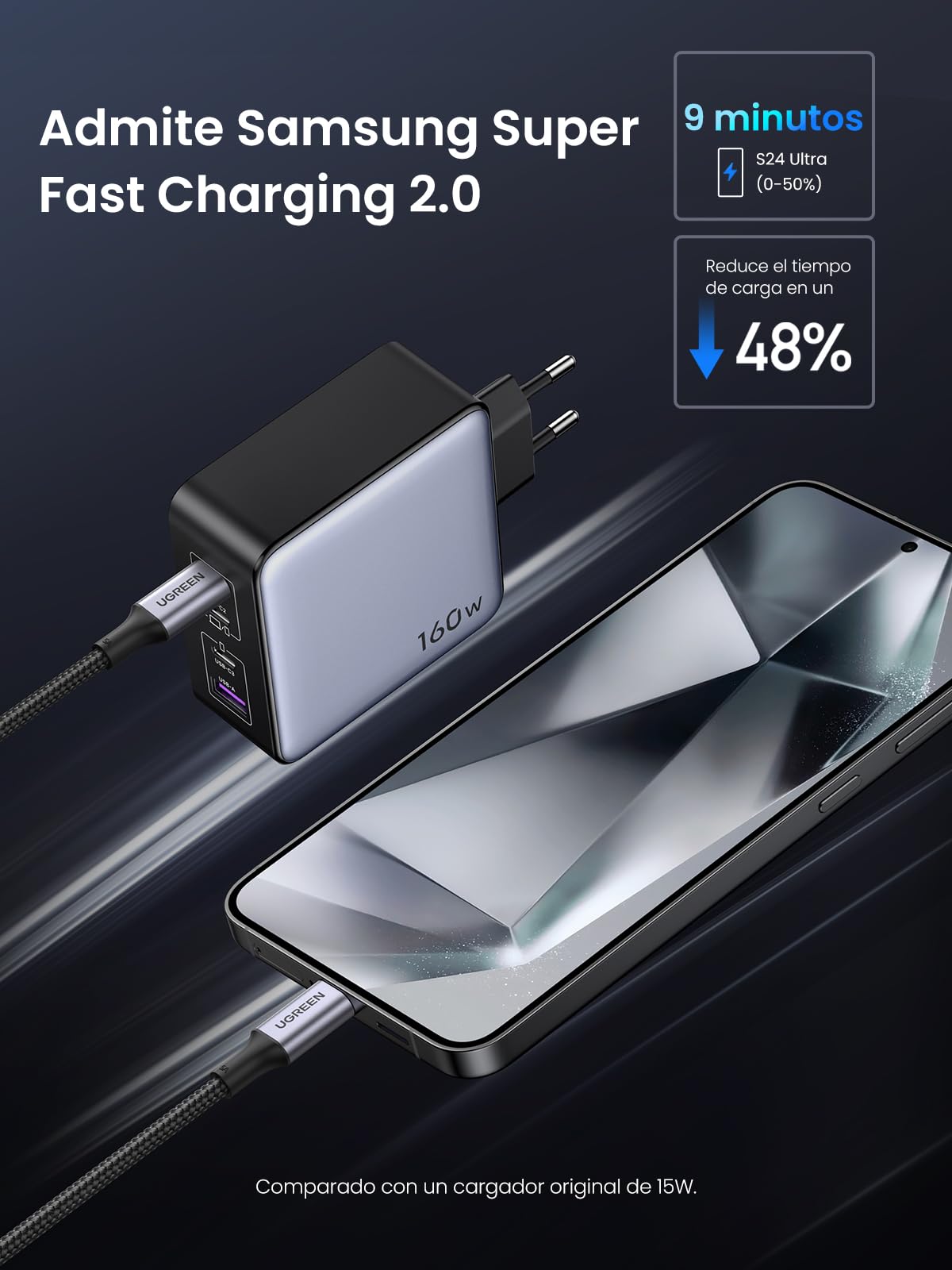 UGREEN Nexode 160W Cargador USB C Carga Rápido GaNInfinity Adaptador | PD 3.1 PPS 45W con 4 Puertos Compatible con iPhone 17 Pro MAX Air 16 15 14 Galaxy S26 25 24 Pixel 10 Pro iPad MacBook M5 M4
