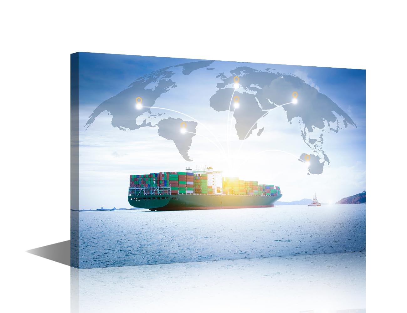 TISHIRON Shipping Container Wall Art Vintage Wooden Frame Painting Modern Global Transport Cargo Container Pictures for Bedroom Bathroom Living Room Wall Decor 1 Panels Global Transport 36x24in
