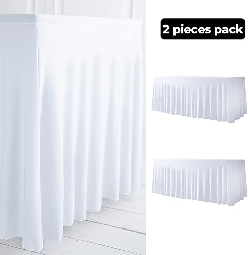 Miniatura 2 de Your Magic Moment Juego de 2 faldas de mesa de elastano, color blanco, para mesas rectangulares de 6 pies, 2 fundas de mesa ajustables para mesas de