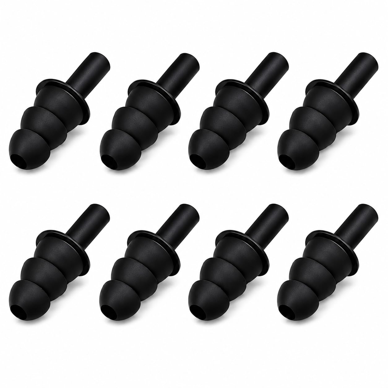 silicone ear plugs for noise reduction, black, 4pair | reusable design, soft silicone tips, triple flange, hearing protection, comfortable fit