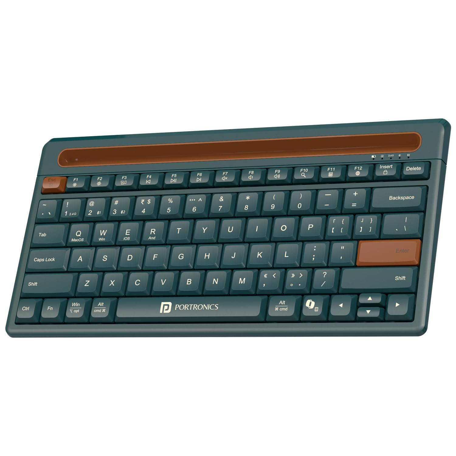 Portronics Bubble Dock 2.0 Wireless Keyboard with Bluetooth + 2.4 GHz USB Receiver, Height Adjustment, Multimedia Hotkeys, Dedicated Co-Pilot Key, for Laptop, PC, Smartphone, Tablet (Green)