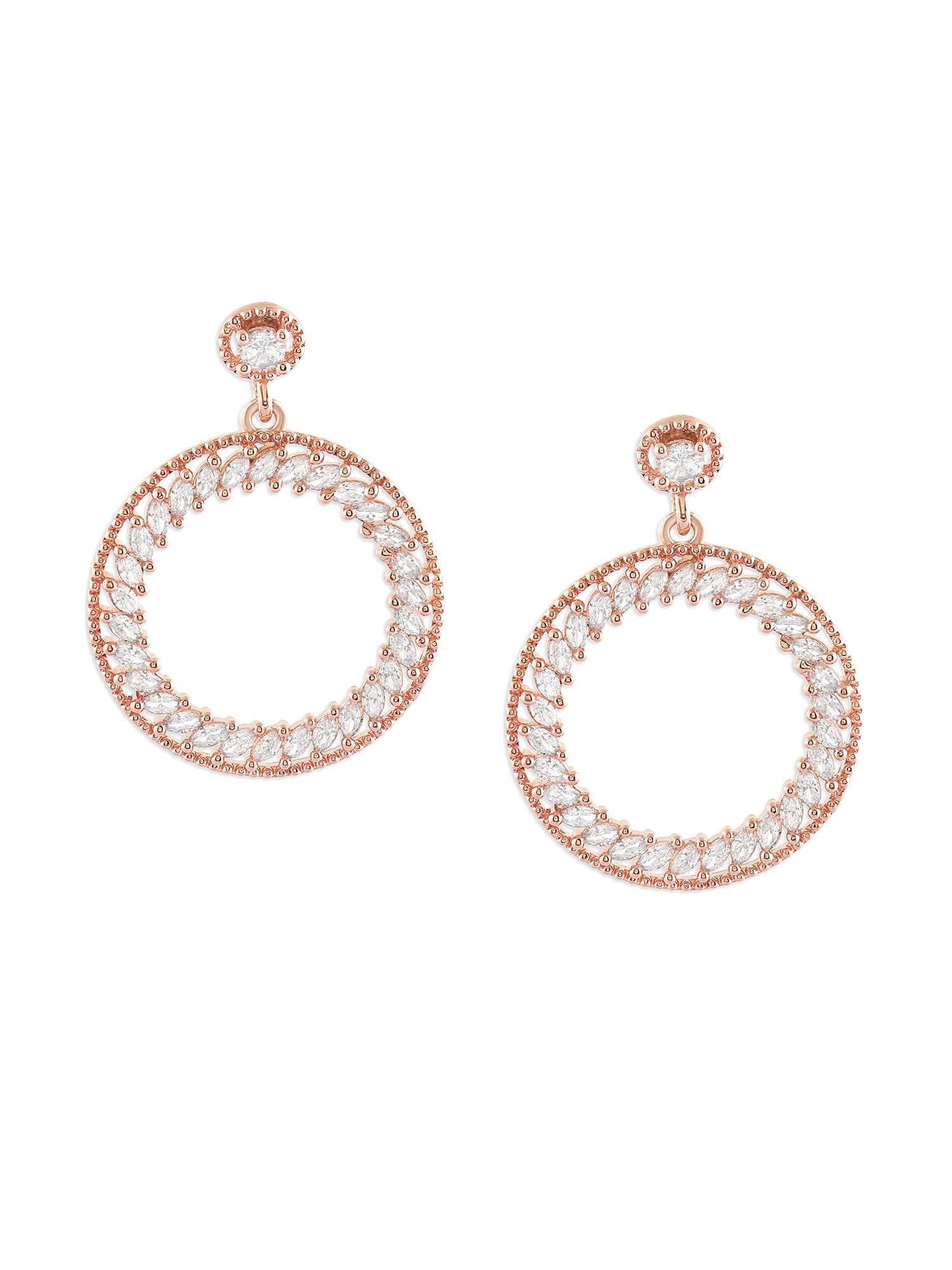 Zaveri Pearls Rose Gold Tone Cubic Zirconia Embellished Contemporary Brass Drop Earrings For Women-ZPFK17171 (B0CRRD1JZR) Amazon Price History, Amazon Price Tracker