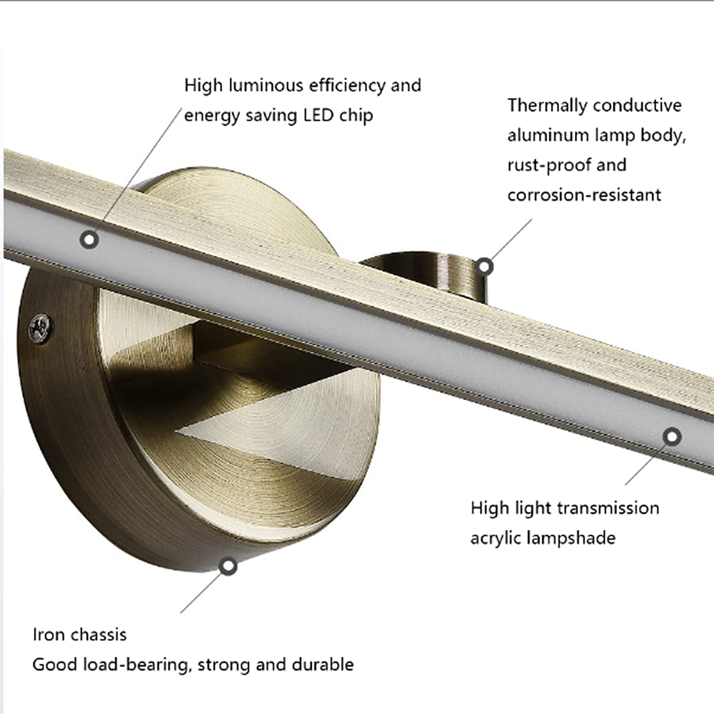Grüne-Bronze Spiegelleuchte LED 14W Neutrales Licht 4500K Spiegellampe Bad-Beleuchtung Flimmerfrei Wandlampe Aluminium & Acryl für Leselicht Badezimmer Küche Kabinett Wandbild Bilderlampe