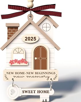 2025 New Home Ornament Wooden Housewarming Gift for Couples, Friends & New Homeowners New Home New Beginning Wooden Home Decor