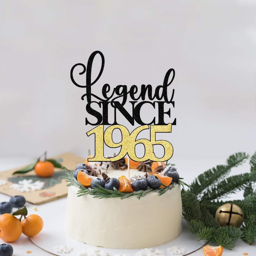 Ruscalin Legend since 1965 cake topper Black Gold 60th Birthday Cake Decoration Funny 60 and Fabulous Decoration Men and Women Party Decoration Supplies