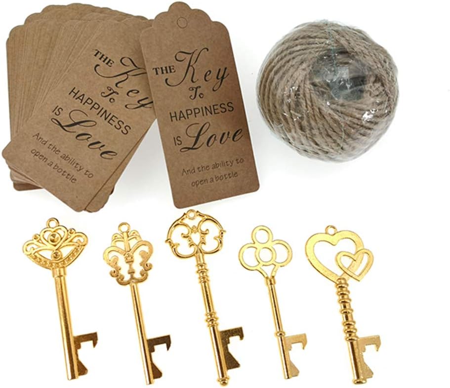Hоlіdау Dеаlѕ 🛒 50pcs Skeleton Key Bottle Opener Wedding Party Favor Souvenir Gift with Escort Tag and Jute Rope (Gold Tone,5 styles) Blасk Frіdау - 40% оƒƒ 50pcs Skeleton Key Bottle Opener Wedding Party Favor Souvenir Gift with Escort Tag and Jute Rope (Gold Tone,5 styles)