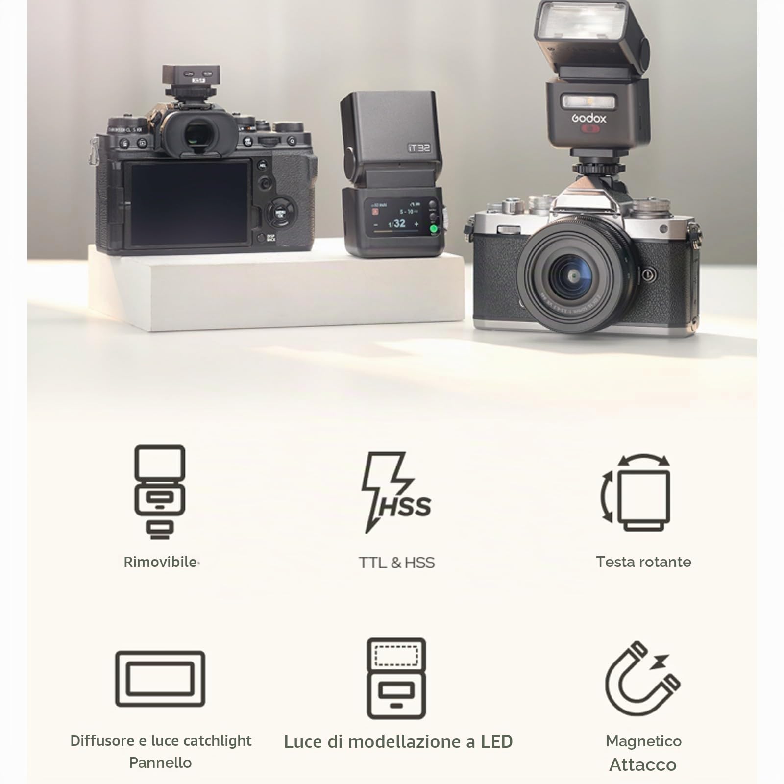 Godox IT32 TTL Flash + X5S per fotocamere Sony, flash con schermo touch, wireless 2.4G, GN18, tempo di ricarica 1,5 s, interfaccia magnetica, flash on/off per matrimoni e ritratti
