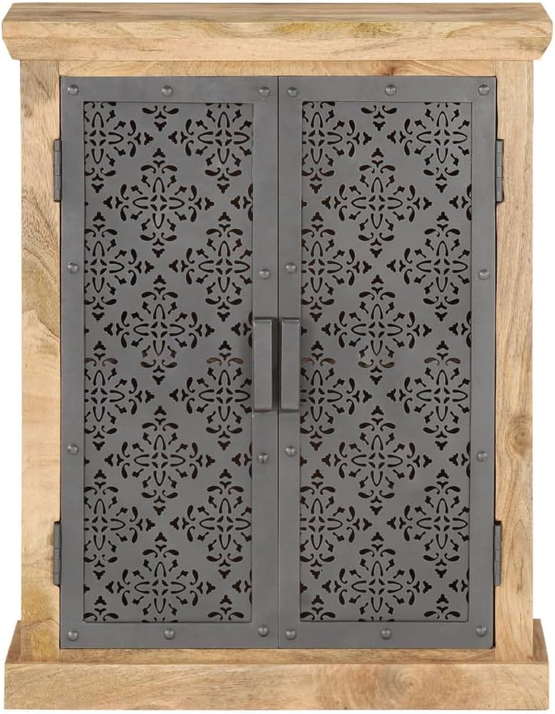 Rustic Sideboard in Natural and Black Solid Mango Wood with Powder-Coated Steel Doors for Living Room Hallway Bedroom Storage Furniture