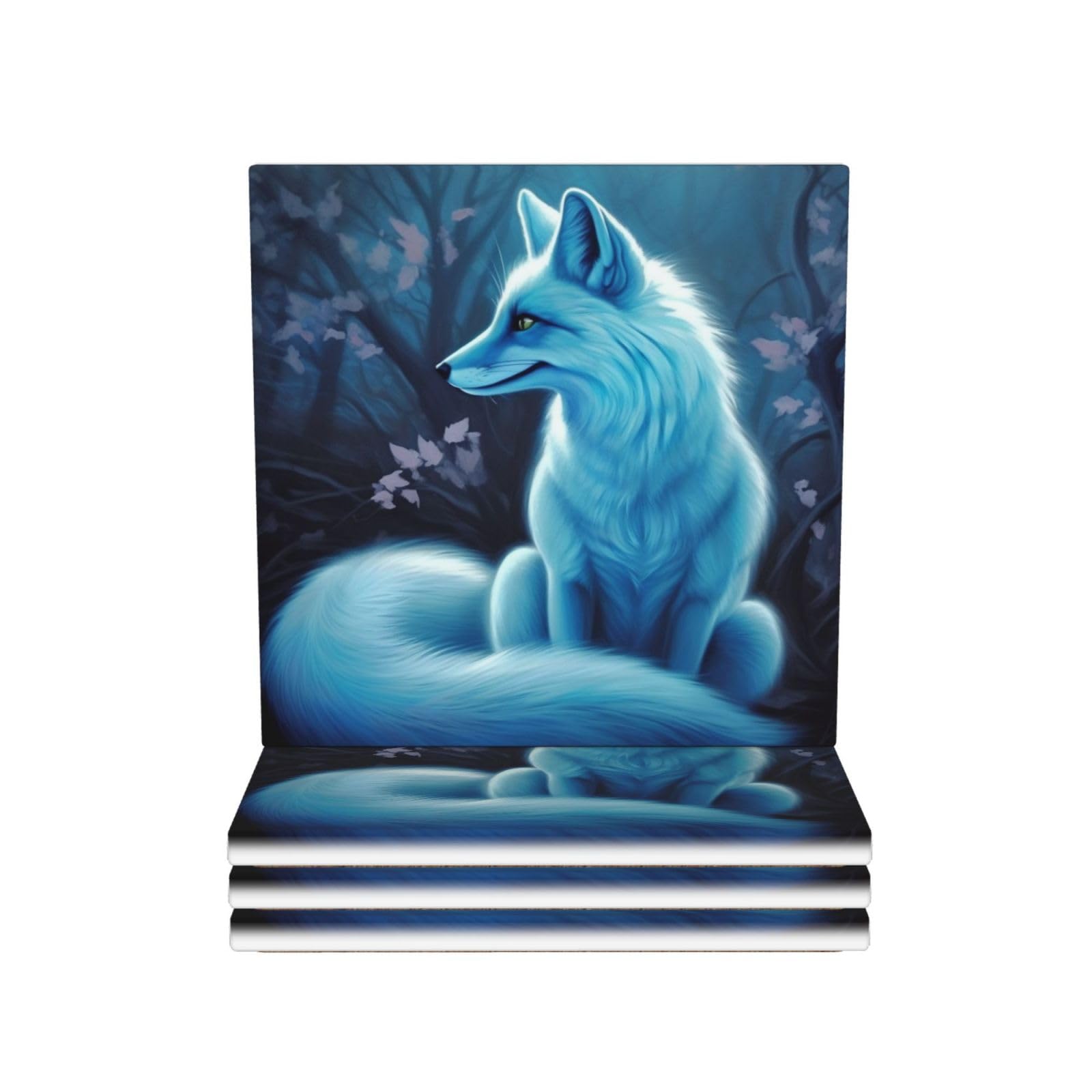 Sous-verres céramique bleus design renard finitions premium pour protection table